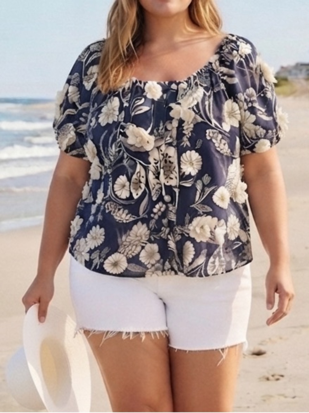 Vintage Bishop St. Apparel Floral Rayon Top 3XL Coastal Nautical Boho